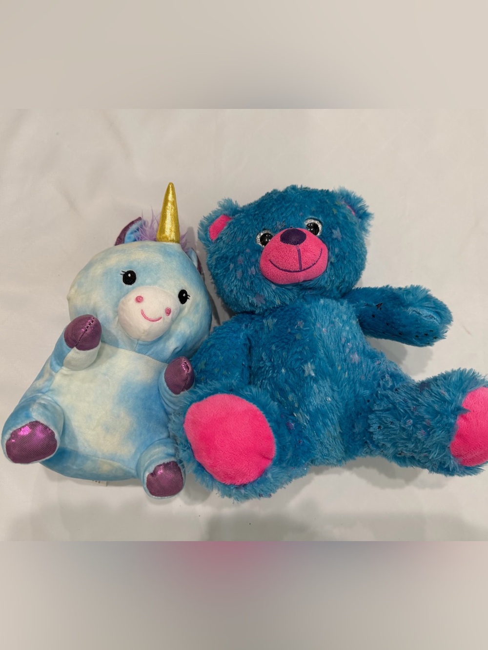 Blue Plush Bear with Bright Pink Accents - Soft Kids Stuffed Animal